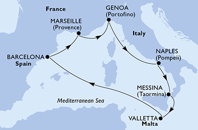 Mappa itinerario Mediterraneo