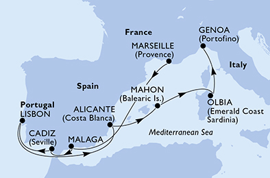 Mappa itinerario Mediterraneo