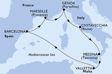 Mappa itinerario Mediterraneo