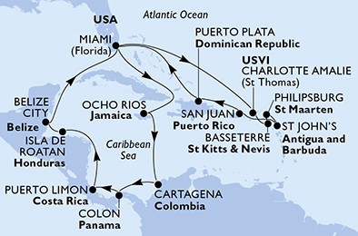 Mappa itinerario Caraibi & Antille