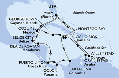 Mappa itinerario Caraibi & Antille