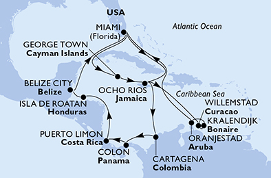 Mappa itinerario Caraibi & Antille