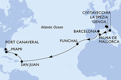 Mappa itinerario Portogallo, Spagna & Canarie