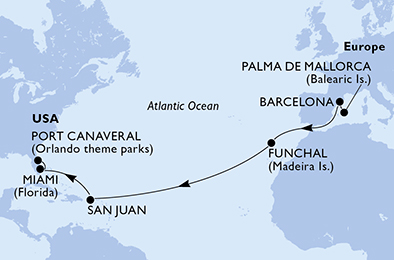 Mappa itinerario Portogallo, Spagna & Canarie