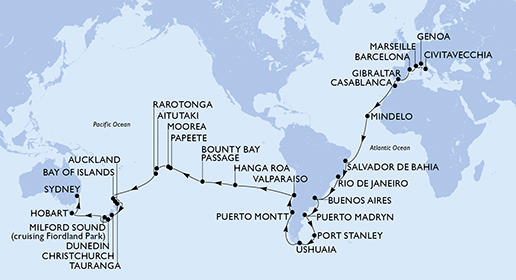 Mappa itinerario Giro del mondo