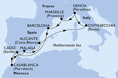 Mappa itinerario Mediterraneo