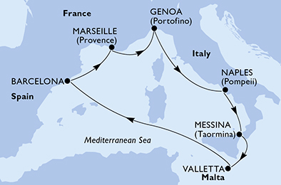 Mappa itinerario Mediterraneo