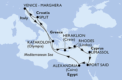 Mappa itinerario Mediterraneo
