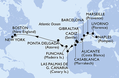 Mappa itinerario Portogallo, Spagna & Canarie