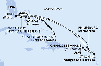 Mappa itinerario Caraibi & Antille