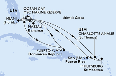 Mappa itinerario Caraibi & Antille