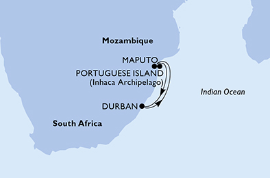 Mappa itinerario Oceano Indiano