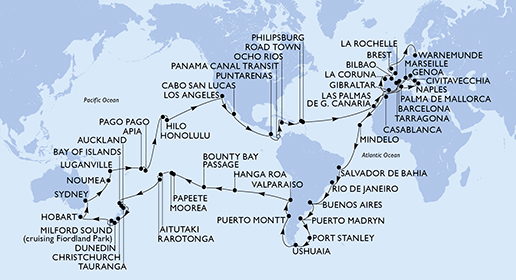 Mappa itinerario Giro del mondo