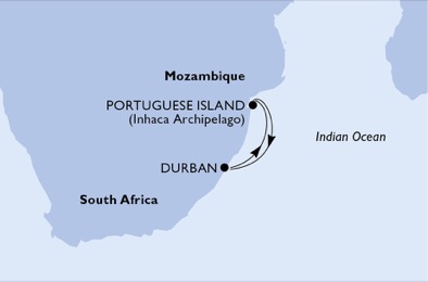 Mappa itinerario Oceano Indiano