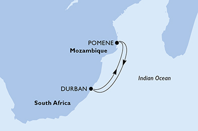 Mappa itinerario Oceano Indiano