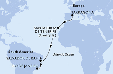Mappa itinerario Portogallo, Spagna & Canarie