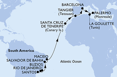 Mappa itinerario Portogallo, Spagna & Canarie