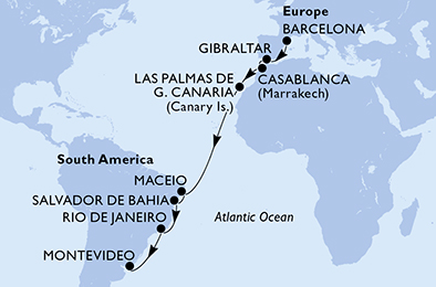 Mappa itinerario Portogallo, Spagna & Canarie