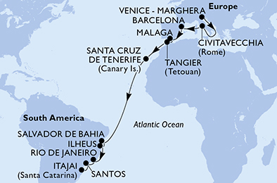 Mappa itinerario Portogallo, Spagna & Canarie