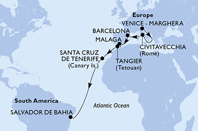 Mappa itinerario Portogallo, Spagna & Canarie