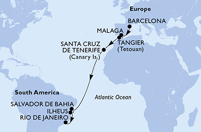 Mappa itinerario Portogallo, Spagna & Canarie