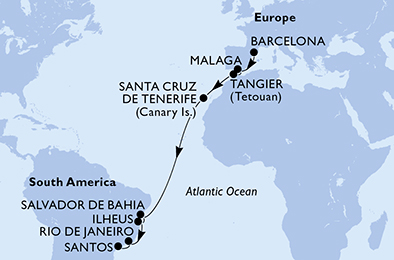 Mappa itinerario Portogallo, Spagna & Canarie
