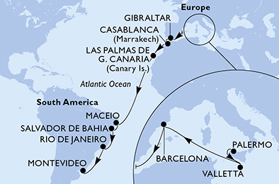 Mappa itinerario Portogallo, Spagna & Canarie