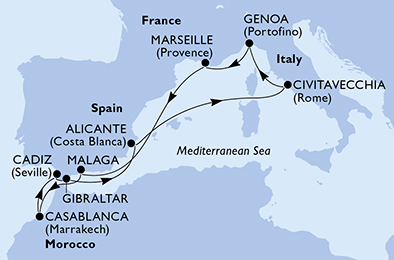 Mappa itinerario Mediterraneo
