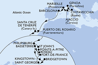 Mappa itinerario Portogallo, Spagna & Canarie
