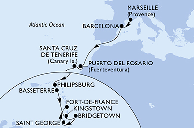 Mappa itinerario Portogallo, Spagna & Canarie