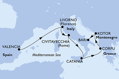 Mappa itinerario Mediterraneo