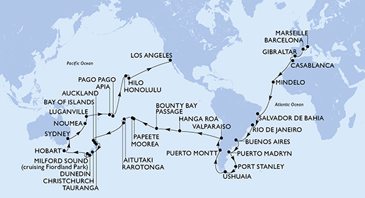 Mappa itinerario Giro del mondo