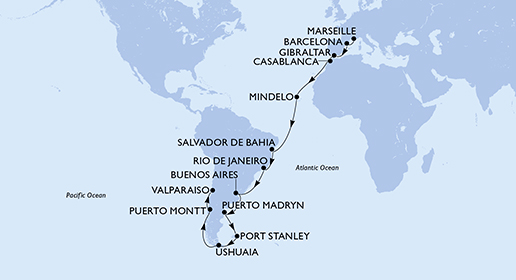 Mappa itinerario Giro del mondo