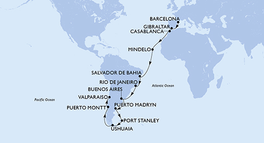 Mappa itinerario Giro del mondo