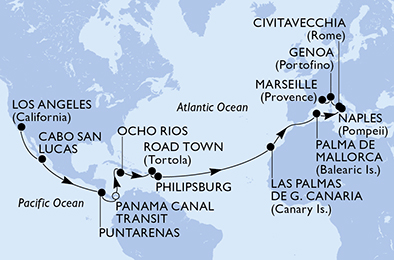 Mappa itinerario Giro del mondo