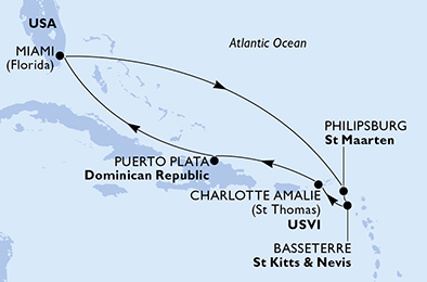 Mappa itinerario Caraibi & Antille