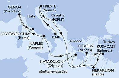 Mappa itinerario Mediterraneo