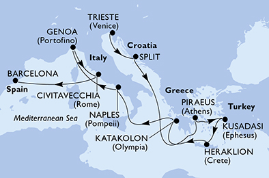 Mappa itinerario Mediterraneo