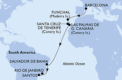 Mappa itinerario Portogallo, Spagna & Canarie